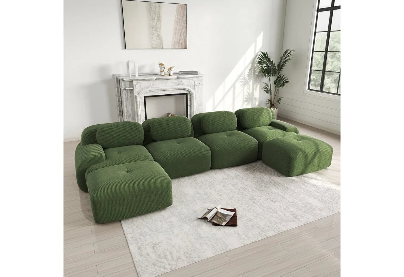 Odikalo 4-Sitzer U-Sofa Modulgrün Cordstoff