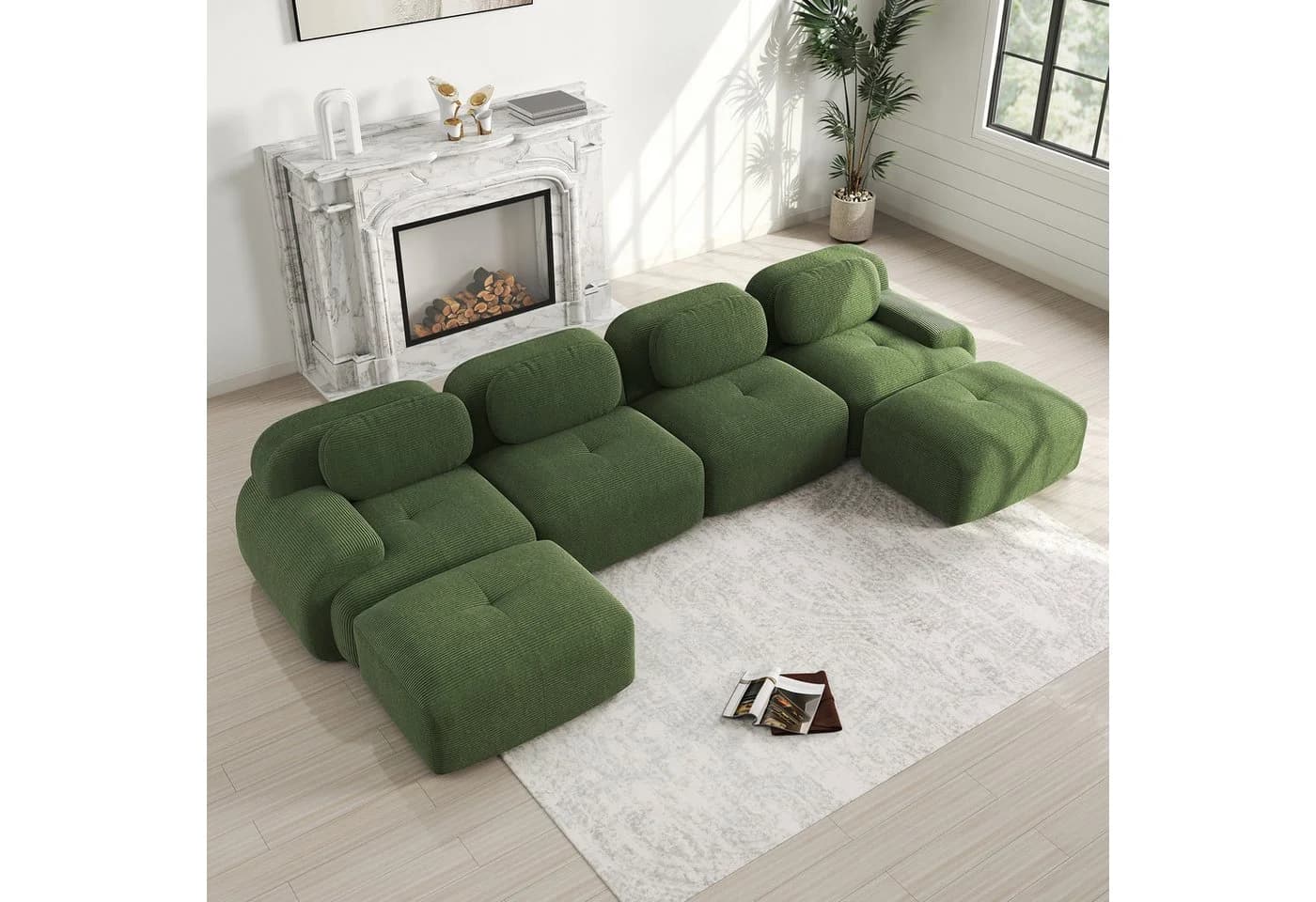 Odikalo 4-Sitzer U-Sofa Modulgrün Cordstoff - Bild 2