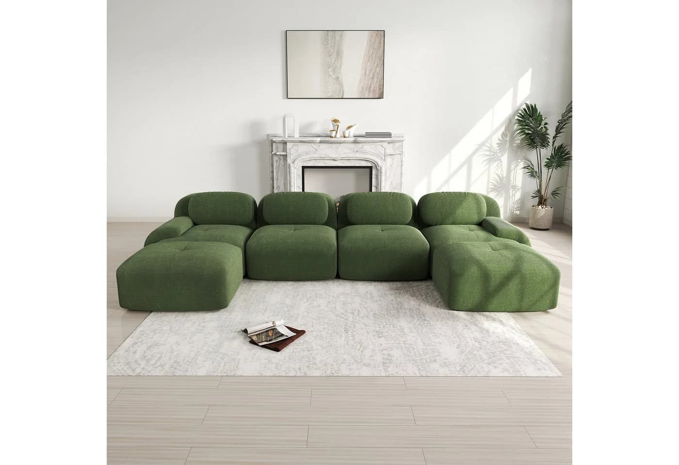 Odikalo 4-Sitzer U-Sofa Modulgrün Cordstoff - Bild 3