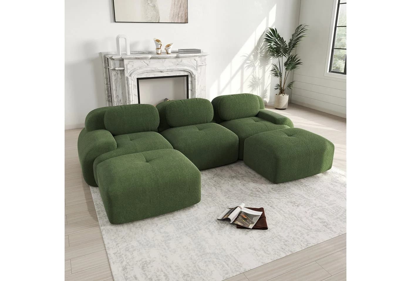 Odikalo 3-Sitzer Polstersofa Schlafsofa Chaiselongue Modulares U-Sofa Premium-Cordstoff