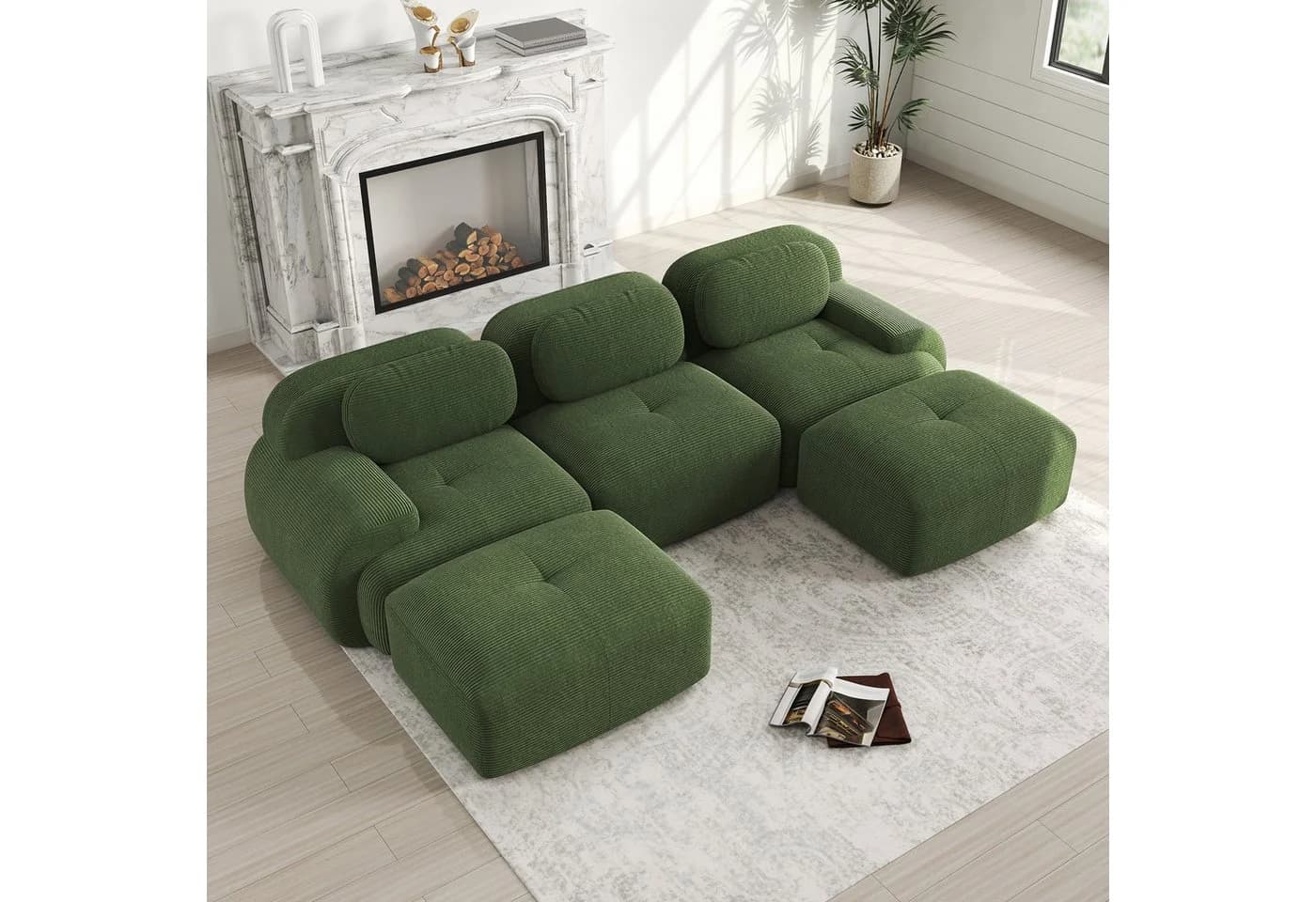 Odikalo 3-Sitzer Polstersofa Schlafsofa Chaiselongue Modulares U-Sofa Premium-Cordstoff - Bild 2