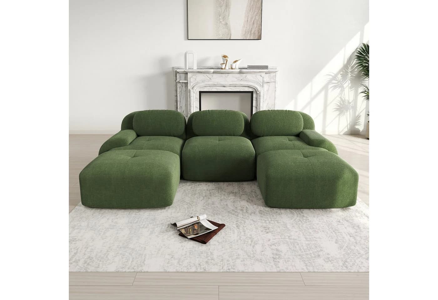 Odikalo 3-Sitzer Polstersofa Schlafsofa Chaiselongue Modulares U-Sofa Premium-Cordstoff - Bild 3