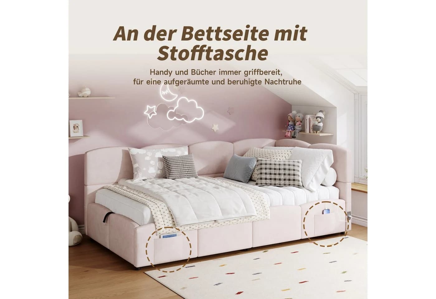 Odikalo Kinderbett Schlafsofa Polsterbett Jugendbett mit Bettkasten - Bild 4