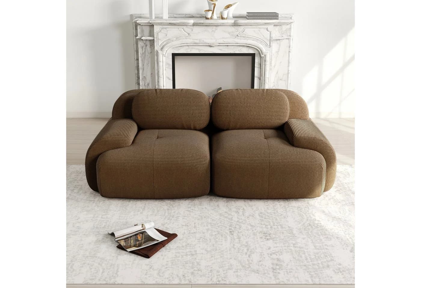 Odikalo 2-Sitzer Polstersofa Chaiselongue Mehrfarbig, 82'' Loveseat-Sofa aus Cordsamt