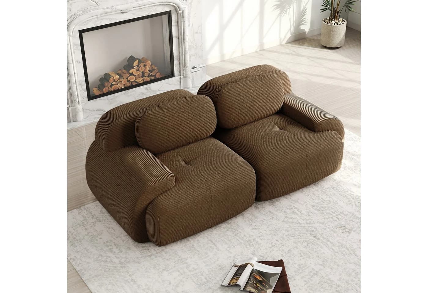 Odikalo 2-Sitzer Polstersofa Chaiselongue Mehrfarbig, 82'' Loveseat-Sofa aus Cordsamt - Bild 2