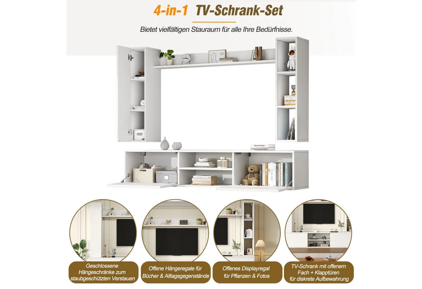 Odikalo Wohnwand Mediawand TV-Schrank Weiß - Bild 4