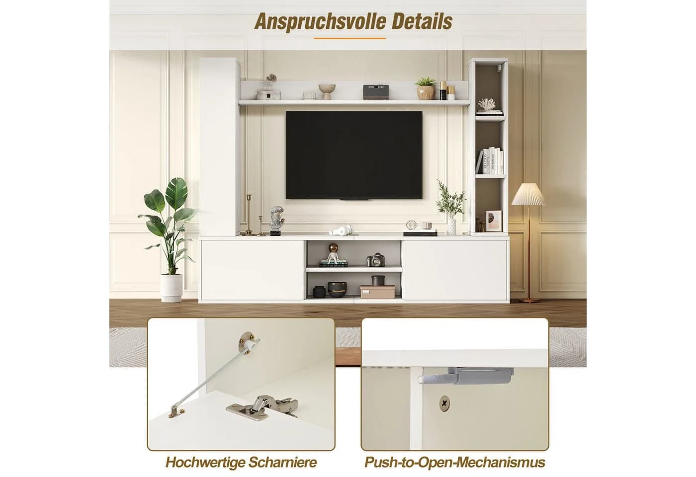 Odikalo Wohnwand Mediawand TV-Schrank Weiß - Bild 5