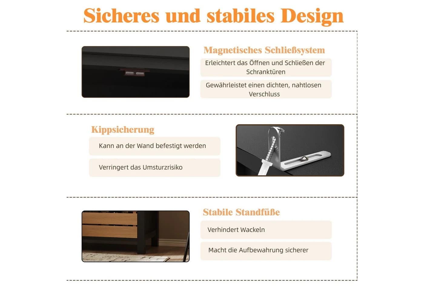 Odikalo Küchenbuffet 80x40x140cm Schwarz/Weiß 5 Schubladen - Bild 5