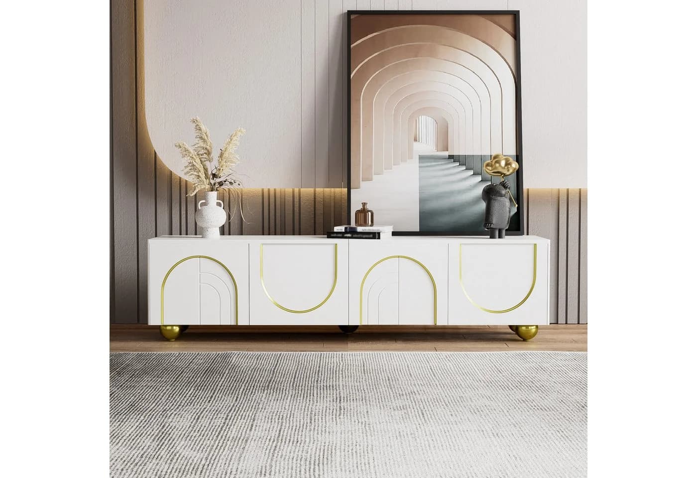 Odikalo TV-Schrank Lowboard mit goldenem Design und Push-to-Open-Mechanismus