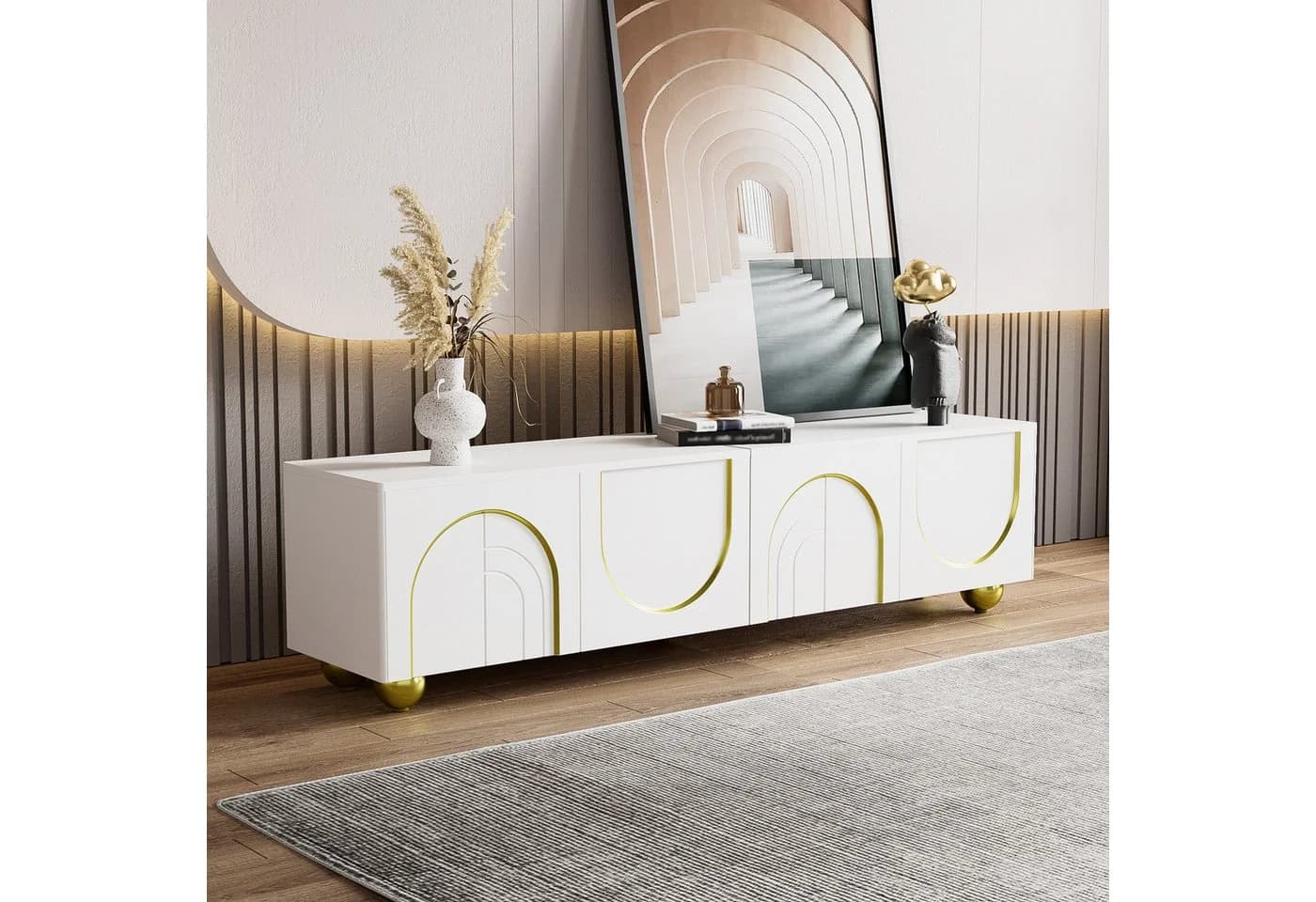 Odikalo TV-Schrank Lowboard mit goldenem Design und Push-to-Open-Mechanismus - Bild 3