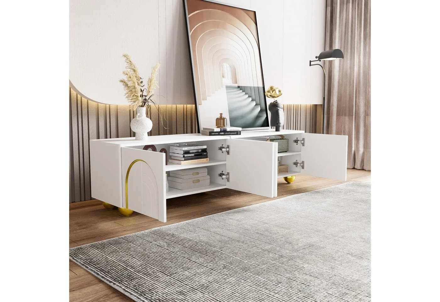 Odikalo TV-Schrank Lowboard mit goldenem Design und Push-to-Open-Mechanismus - Bild 4
