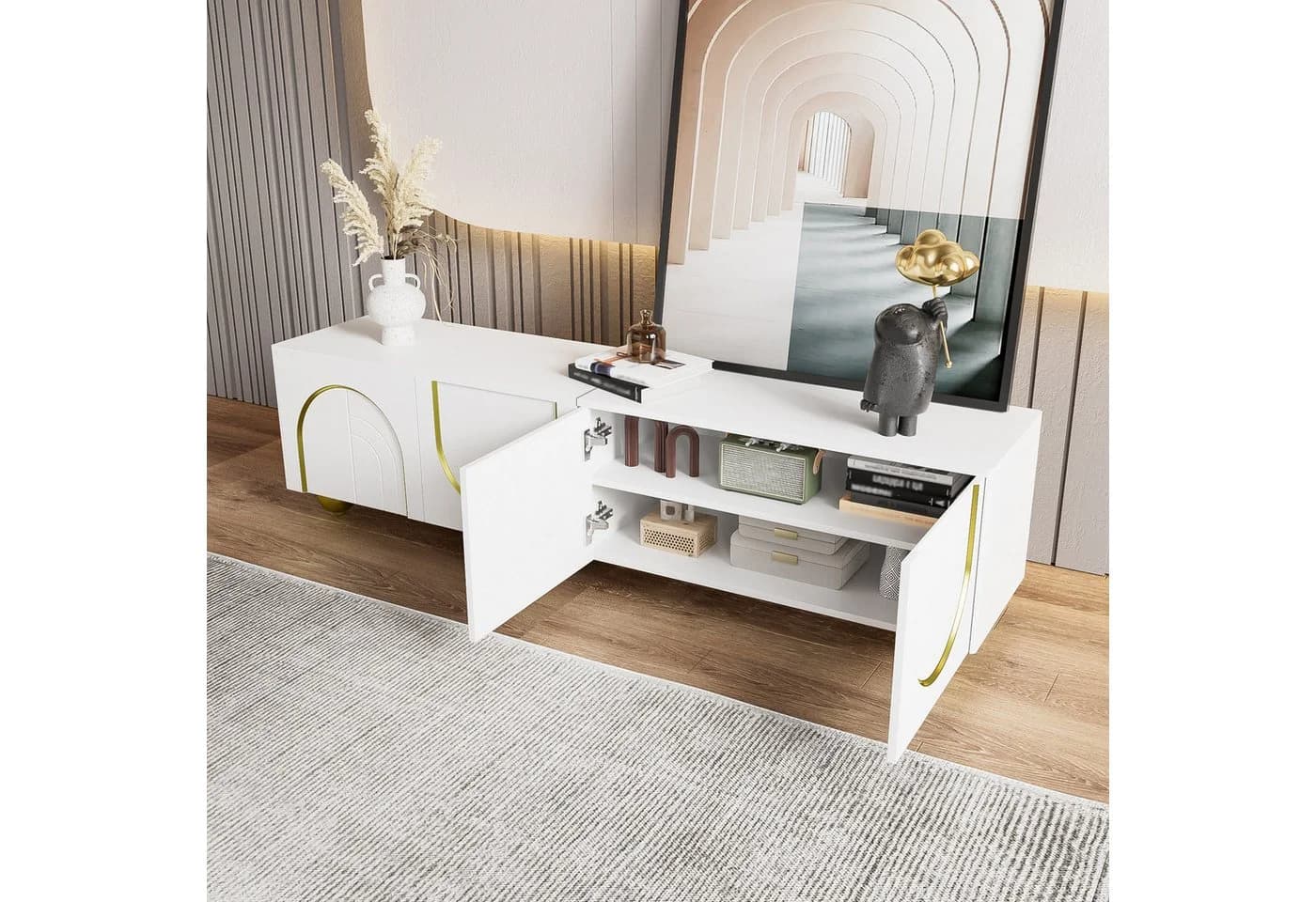 Odikalo TV-Schrank Lowboard mit goldenem Design und Push-to-Open-Mechanismus - Bild 5