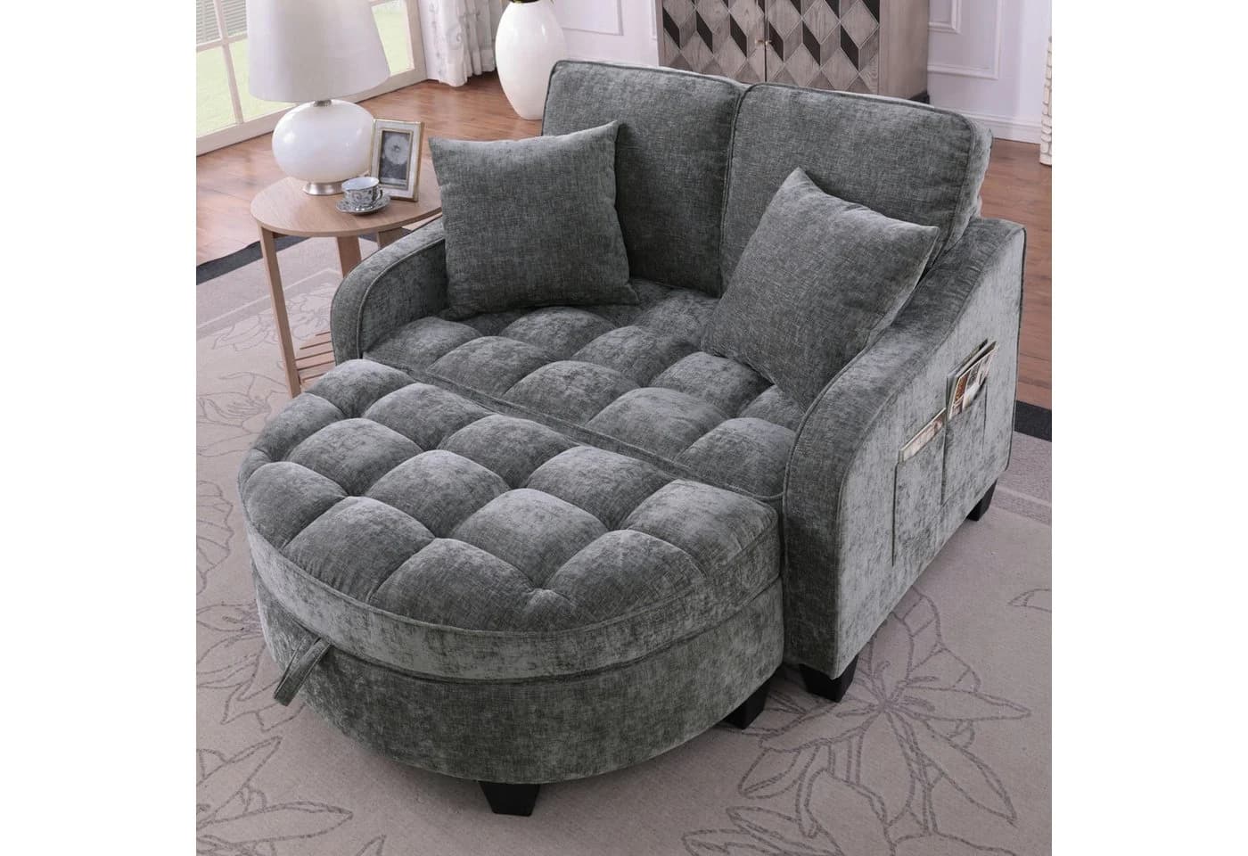 Odikalo Schlafsofa Multifunktional 2-in-1 Grau Eukalyptus