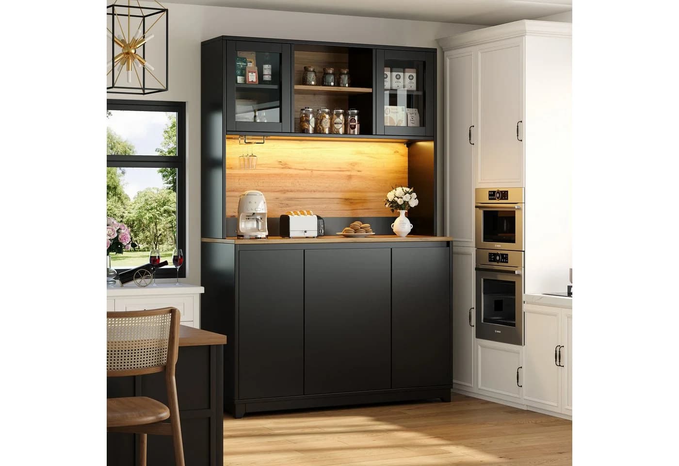 Odikalo Sideboard Schwarz mit LED-Beleuchtung und Acryltüren
