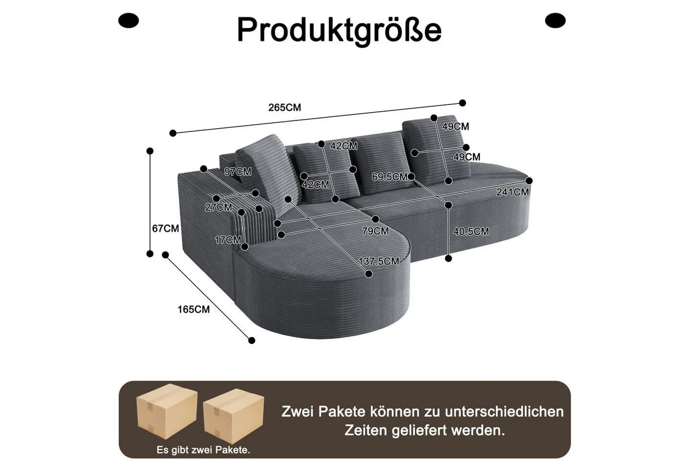 Odikalo Modulares Sofa Cloud-Sofa Grau L-förmig Relaxfunktion - Bild 4