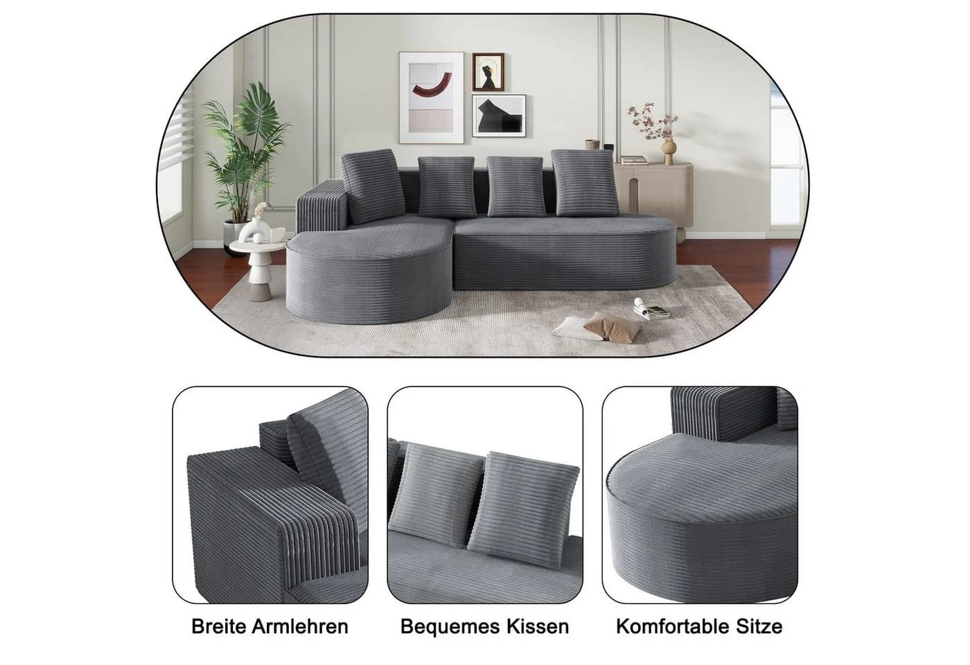 Odikalo Modulares Sofa Cloud-Sofa Grau L-förmig Relaxfunktion - Bild 5