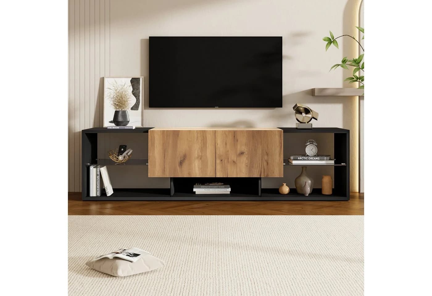 Odikalo Lowboard TV-Schwarz mit LED & Stauraum