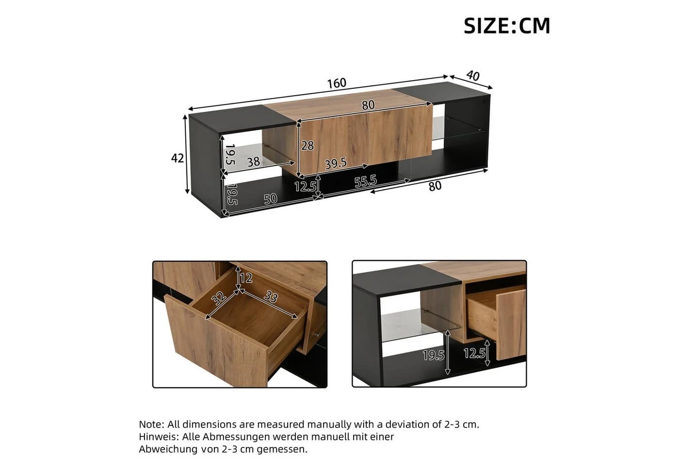 Odikalo Lowboard TV-Schwarz mit LED & Stauraum - Bild 5