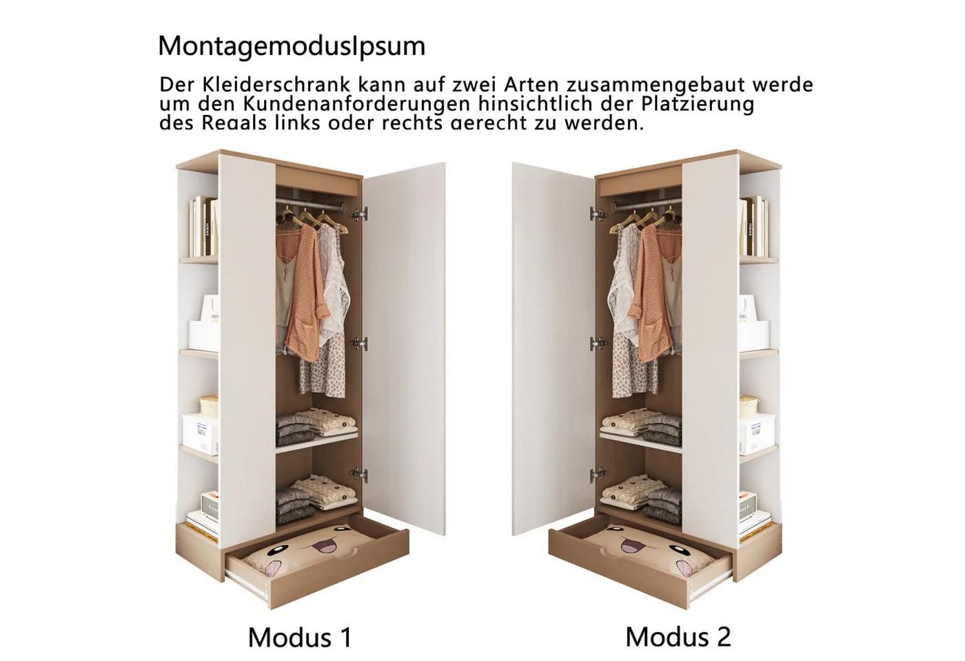 Odikalo Eckkleiderschrank mit Schubladen weiss - Bild 4