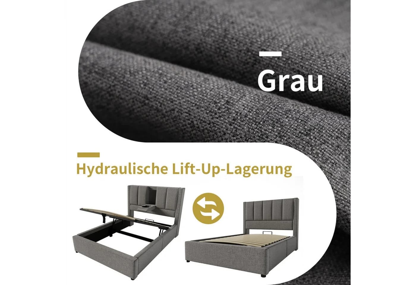 Odikalo Polsterbett mit Bettkasten & Ladestation Leinen Beige - Bild 5