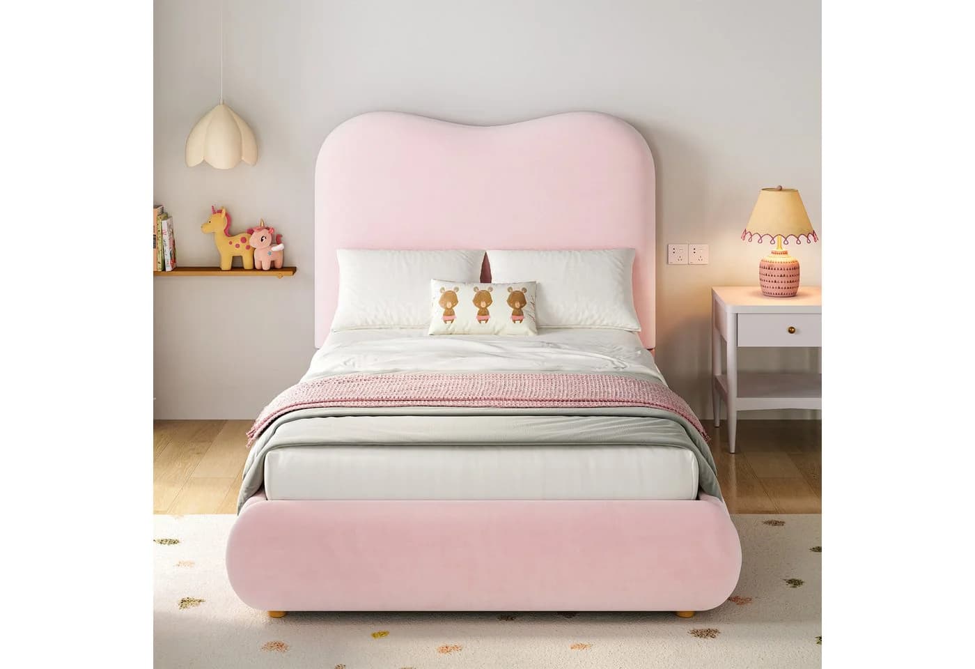 Odikalo Polsterbett Kinderbett 90x200 mit Bettkasten beige rosa - Bild 3