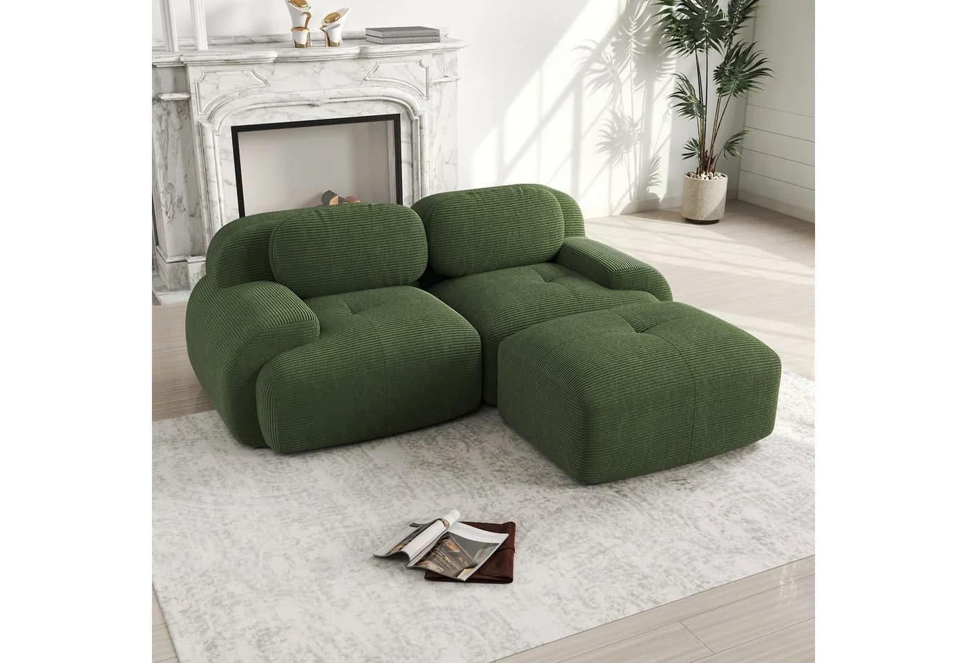 Odikalo 3-Sitzer Polstersofa Chaiselongue 82'' Cordstoff Modular - Bild 2
