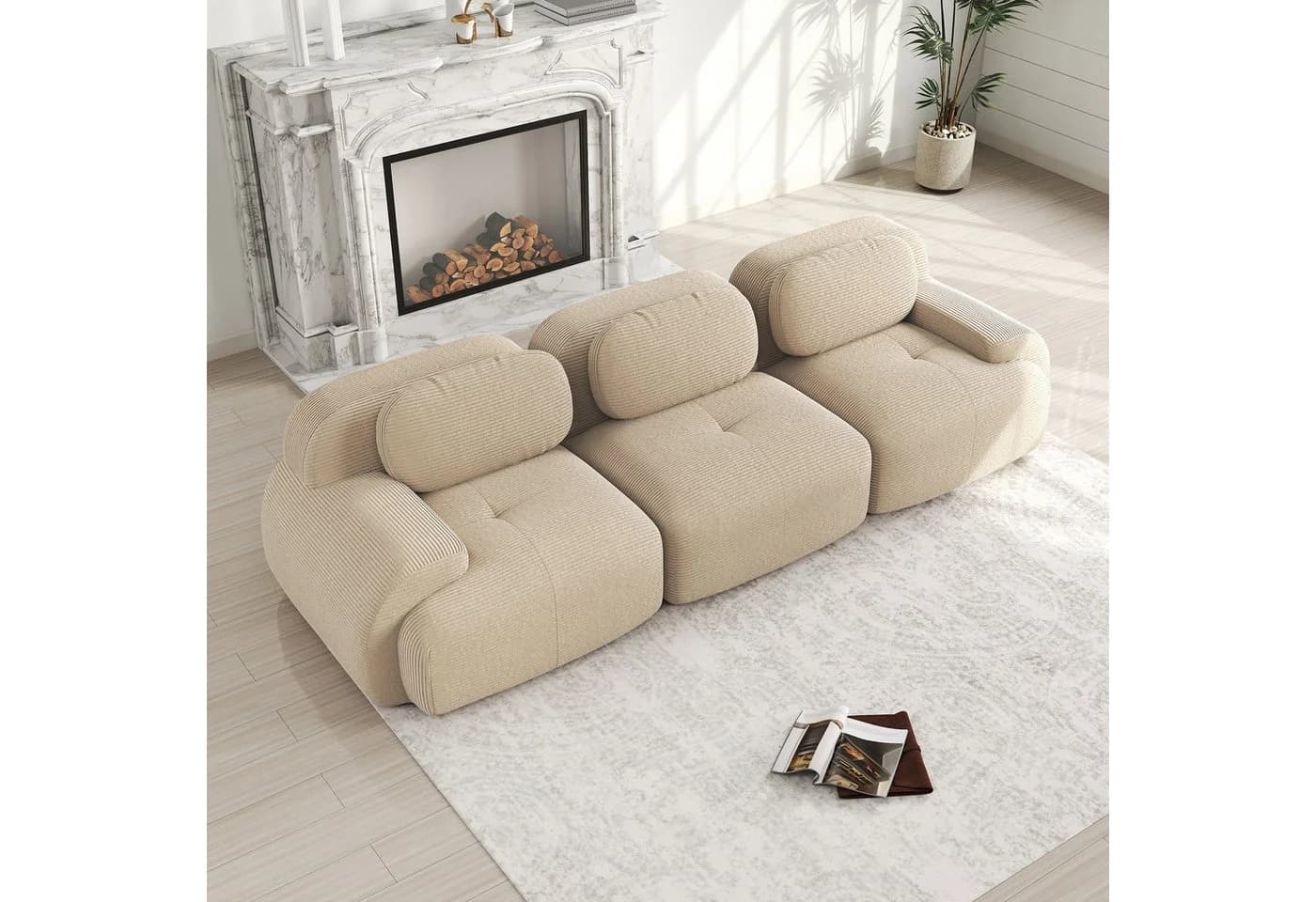 Odikalo 2-Sitzer Polstersofa Chaiselongue Mehrfarbig Premium Cordsamt