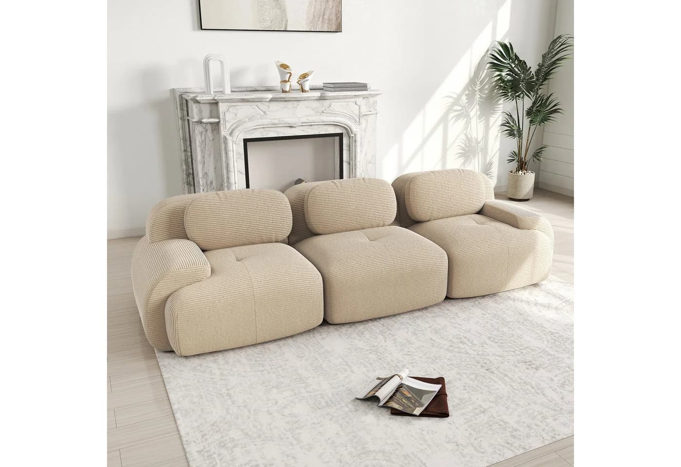 Odikalo 2-Sitzer Polstersofa Chaiselongue Mehrfarbig Premium Cordsamt - Bild 2