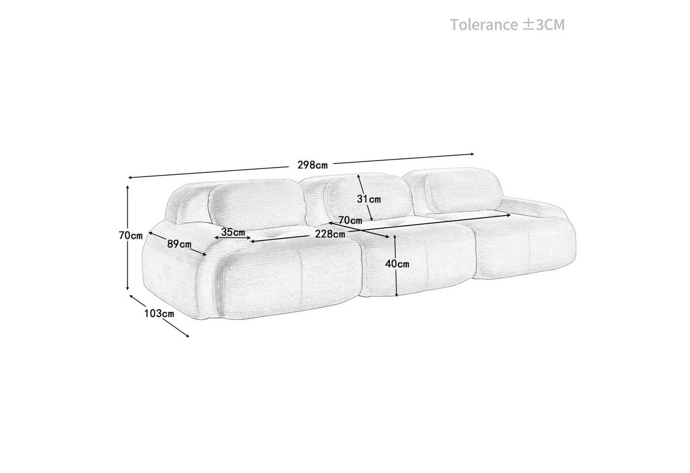 Odikalo 2-Sitzer Polstersofa Chaiselongue Mehrfarbig Premium Cordsamt - Bild 5