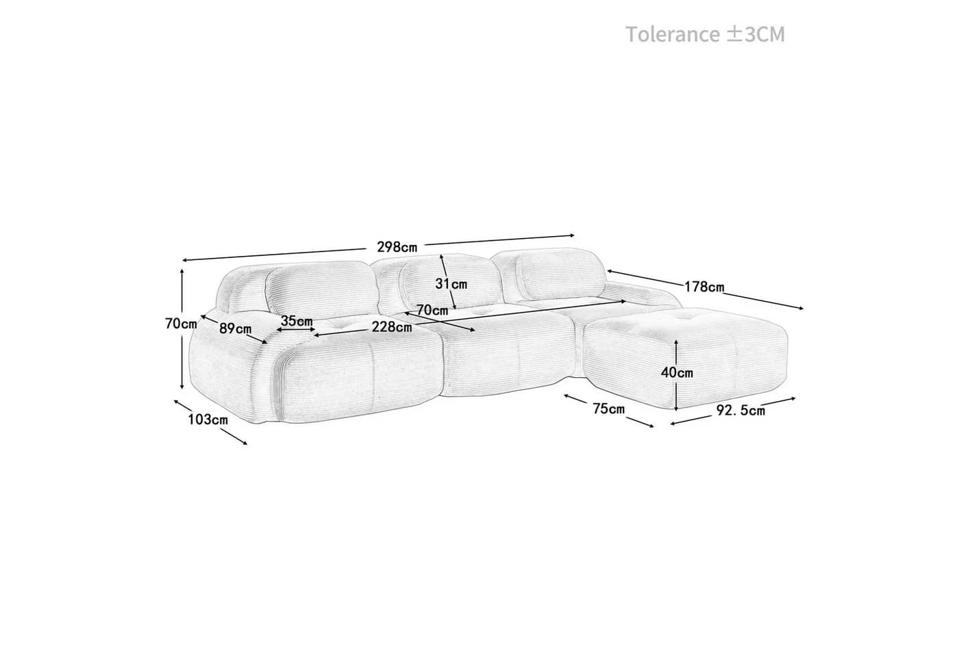 Odikalo 2-Sitzer Polstersofa Chaiselongue Mehrfarbig Modulares Ecksofa - Bild 5