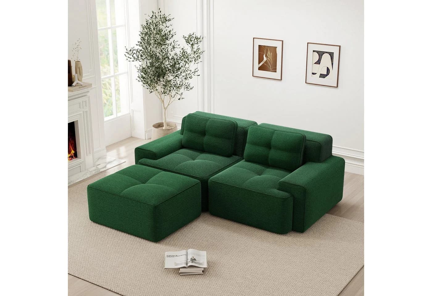 Odikalo Boneless Sofa L-förmig Grün Cord