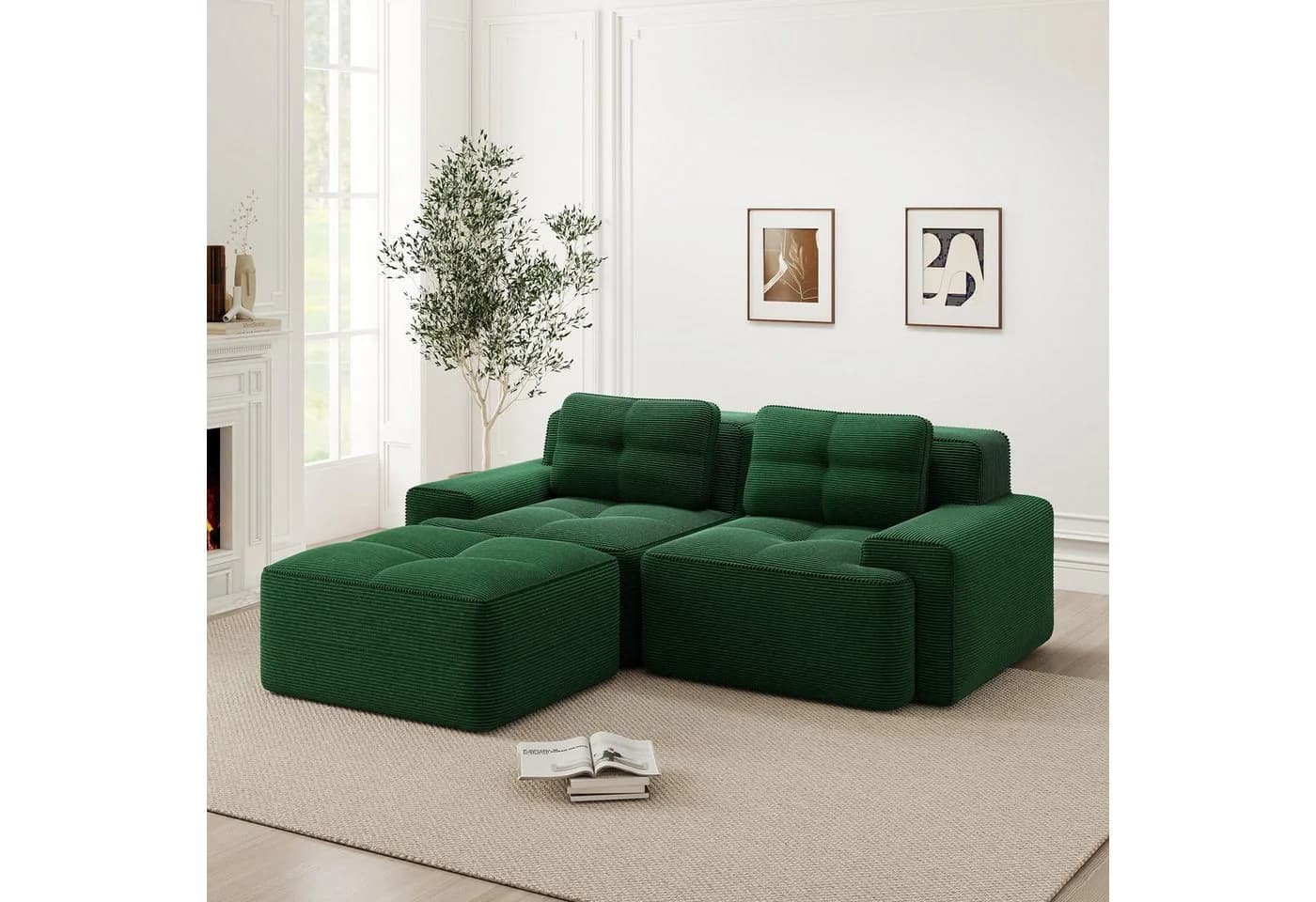 Odikalo Boneless Sofa L-förmig Grün Cord - Bild 2