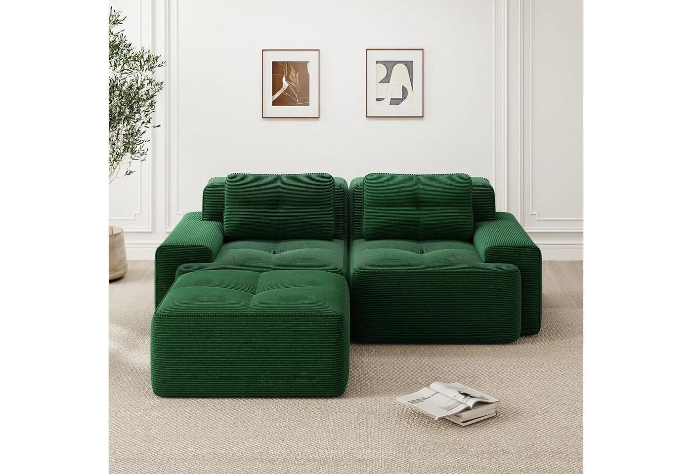 Odikalo Boneless Sofa L-förmig Grün Cord - Bild 3
