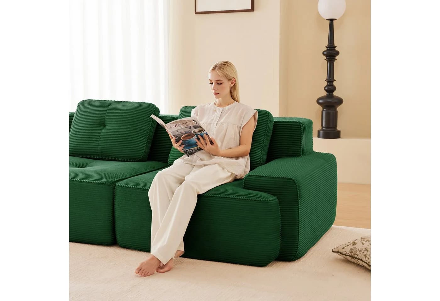 Odikalo Boneless Sofa L-förmig Grün Cord - Bild 5