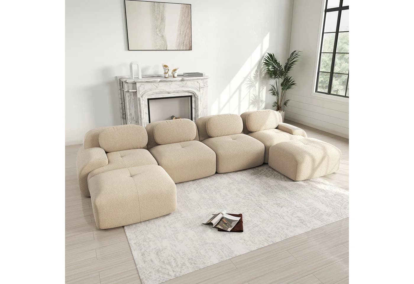 Odikalo 3-Sitzer Polstersofa Beige Modul U-Form Cord - Bild 2