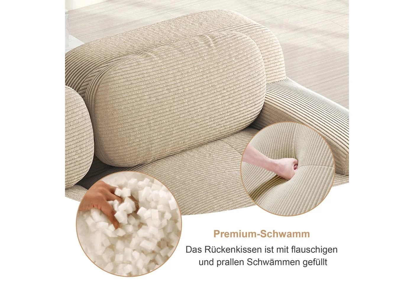 Odikalo 3-Sitzer Polstersofa Beige Modul U-Form Cord - Bild 3