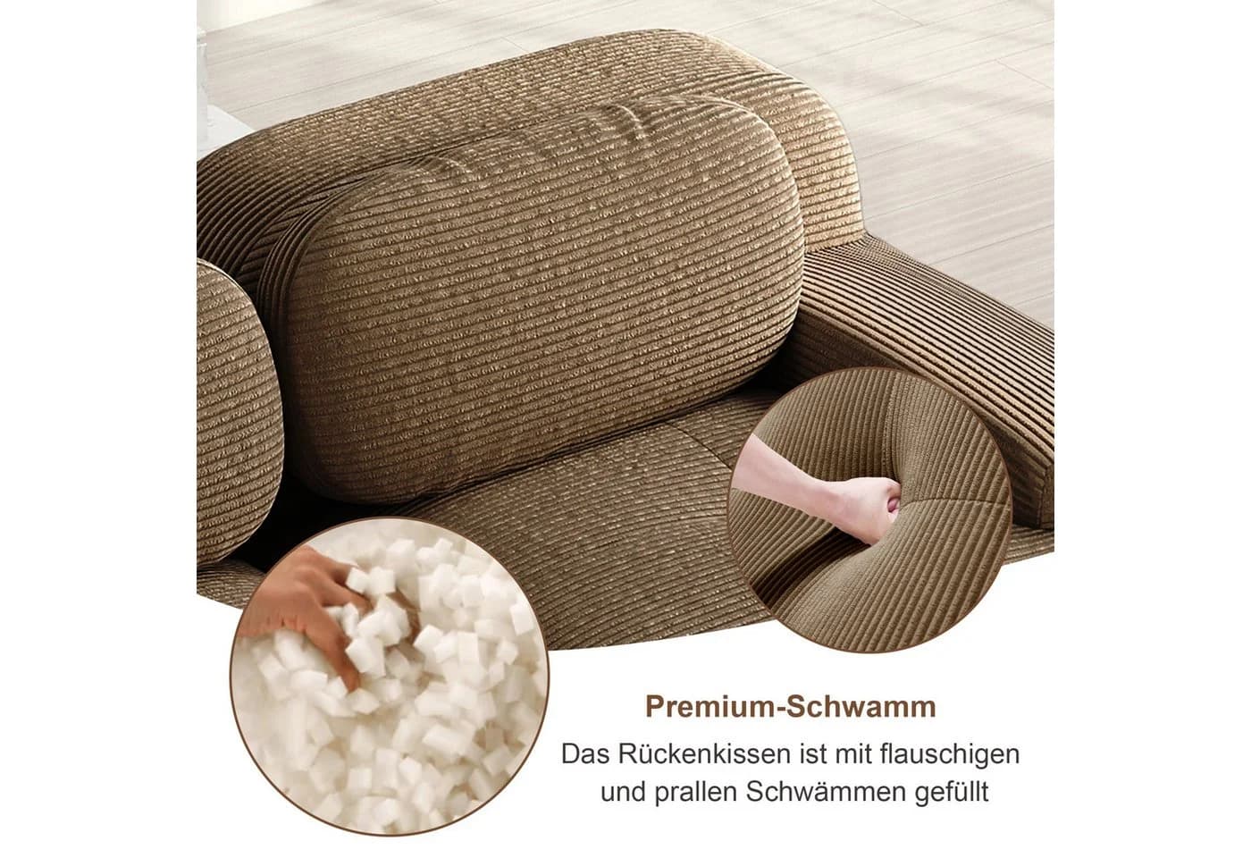 Odikalo Modulares U-Sofa 3-Sitzer mit Chaiselongue Cord Braun - Bild 3