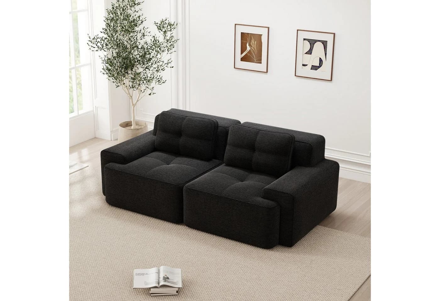 Odikalo Boneless Sofa Schwarz Cord Modulares Schlafsofa