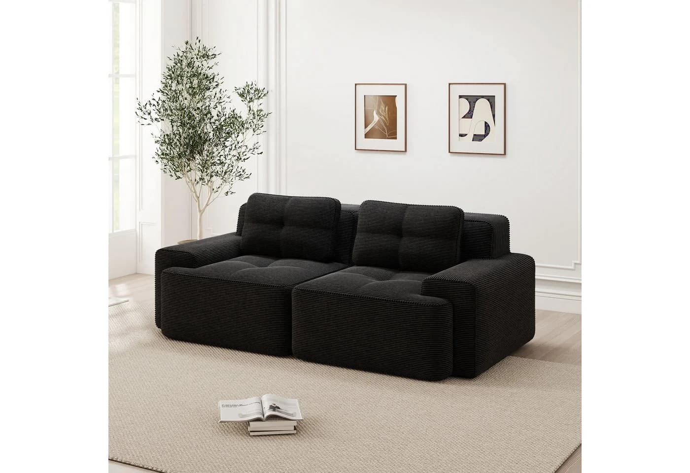 Odikalo Boneless Sofa Schwarz Cord Modulares Schlafsofa - Bild 2