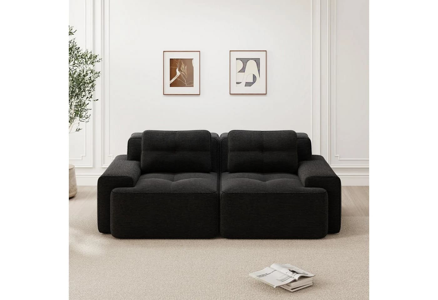 Odikalo Boneless Sofa Schwarz Cord Modulares Schlafsofa - Bild 3
