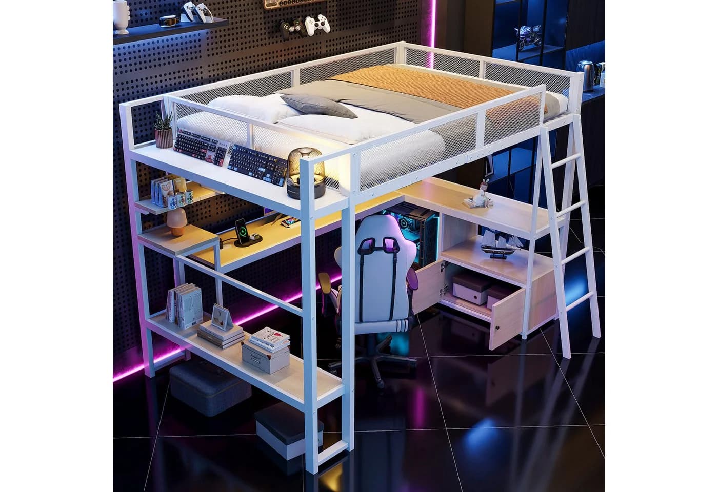 Odikalo Hochbett 140x200 mit Schreibtisch und LED - Bild 2