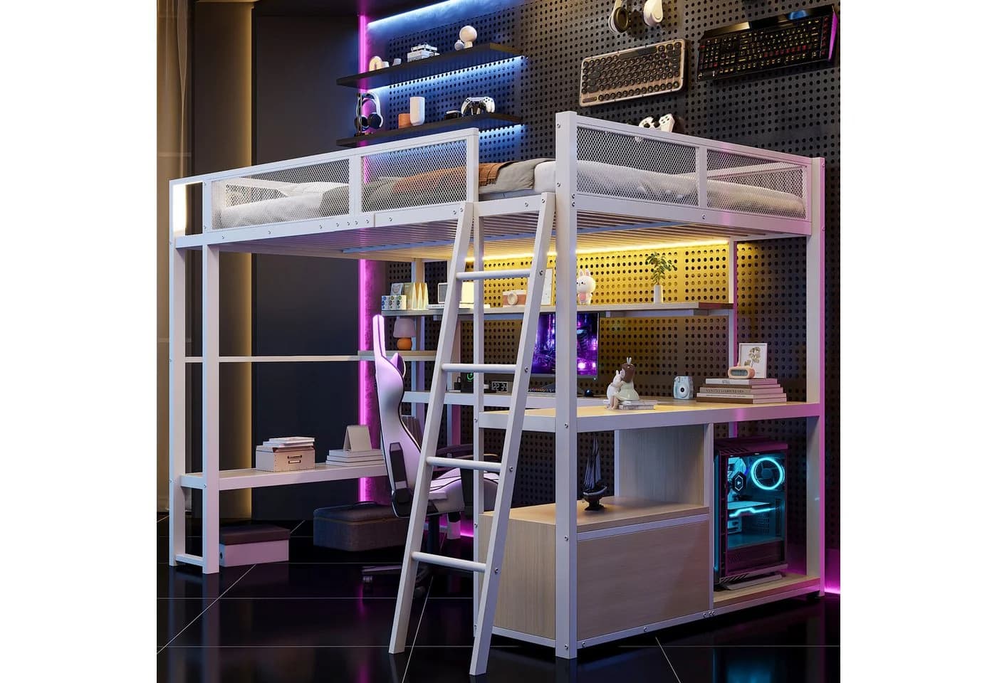 Odikalo Hochbett 140x200 mit Schreibtisch und LED - Bild 3
