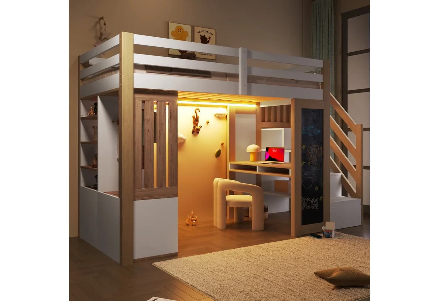 Odikalo Hochbett 90x200 mit Schreibtisch und LED - Bild 2