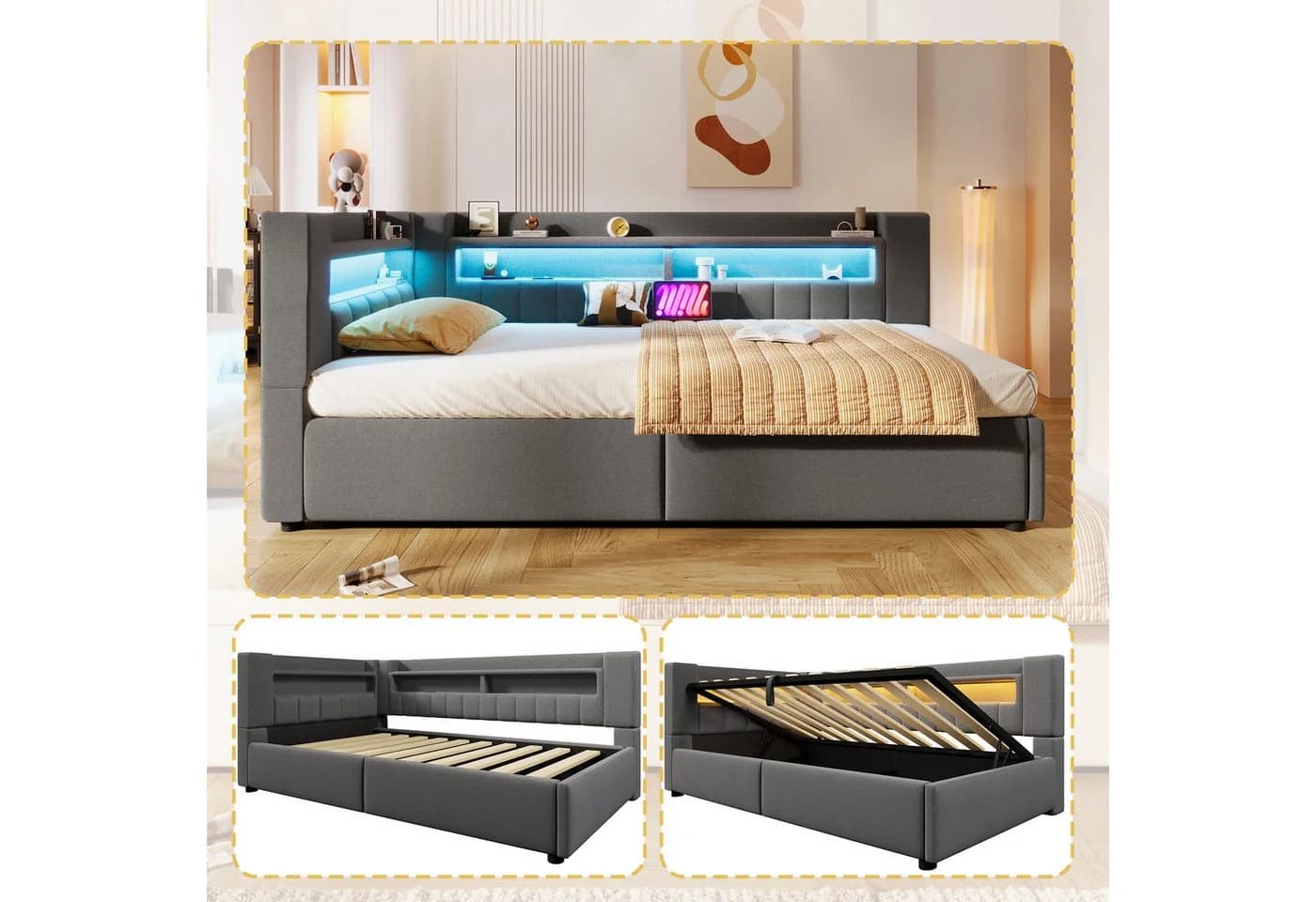 Odikalo Schlafsofa Schlafcouch 90x200 140x200 LED Leinen Minimalistischer Stil - Bild 2