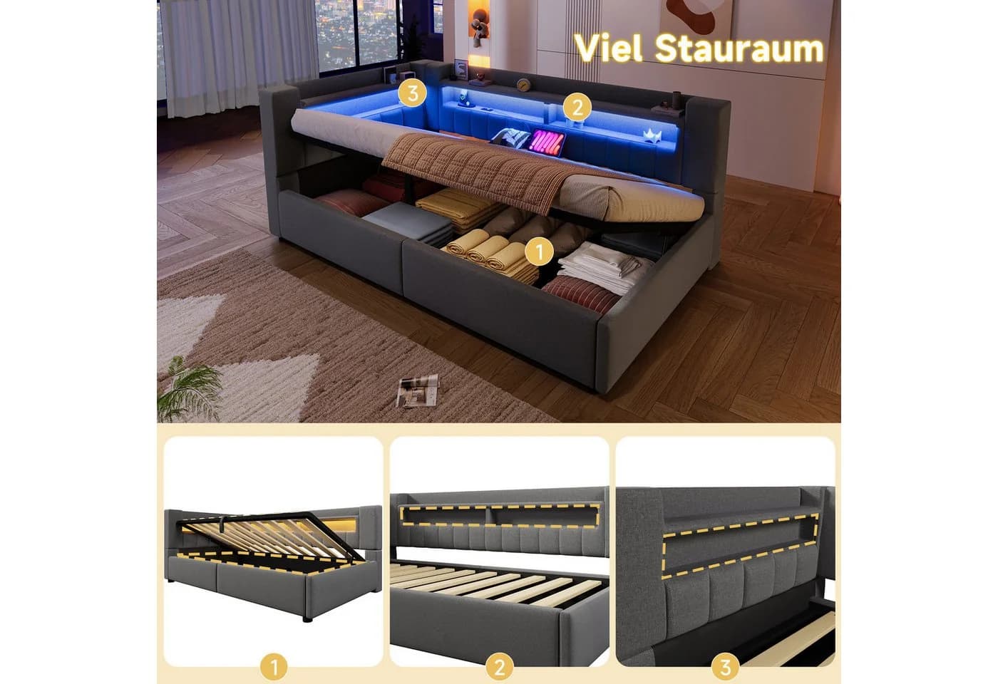 Odikalo Schlafsofa Schlafcouch 90x200 140x200 LED Leinen Minimalistischer Stil - Bild 4