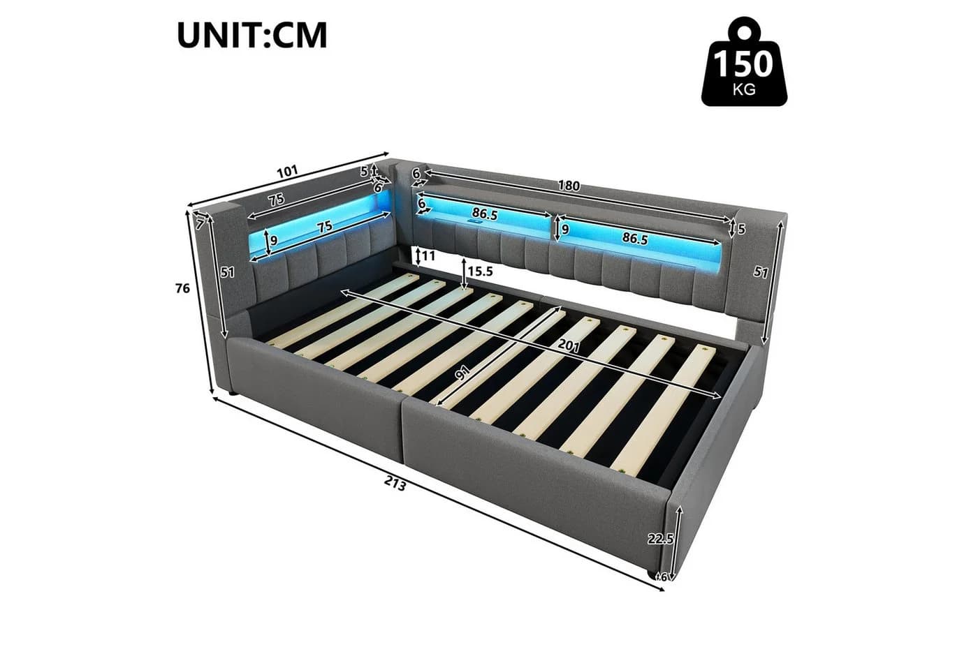 Odikalo Schlafsofa Schlafcouch 90x200 140x200 LED Leinen Minimalistischer Stil - Bild 5