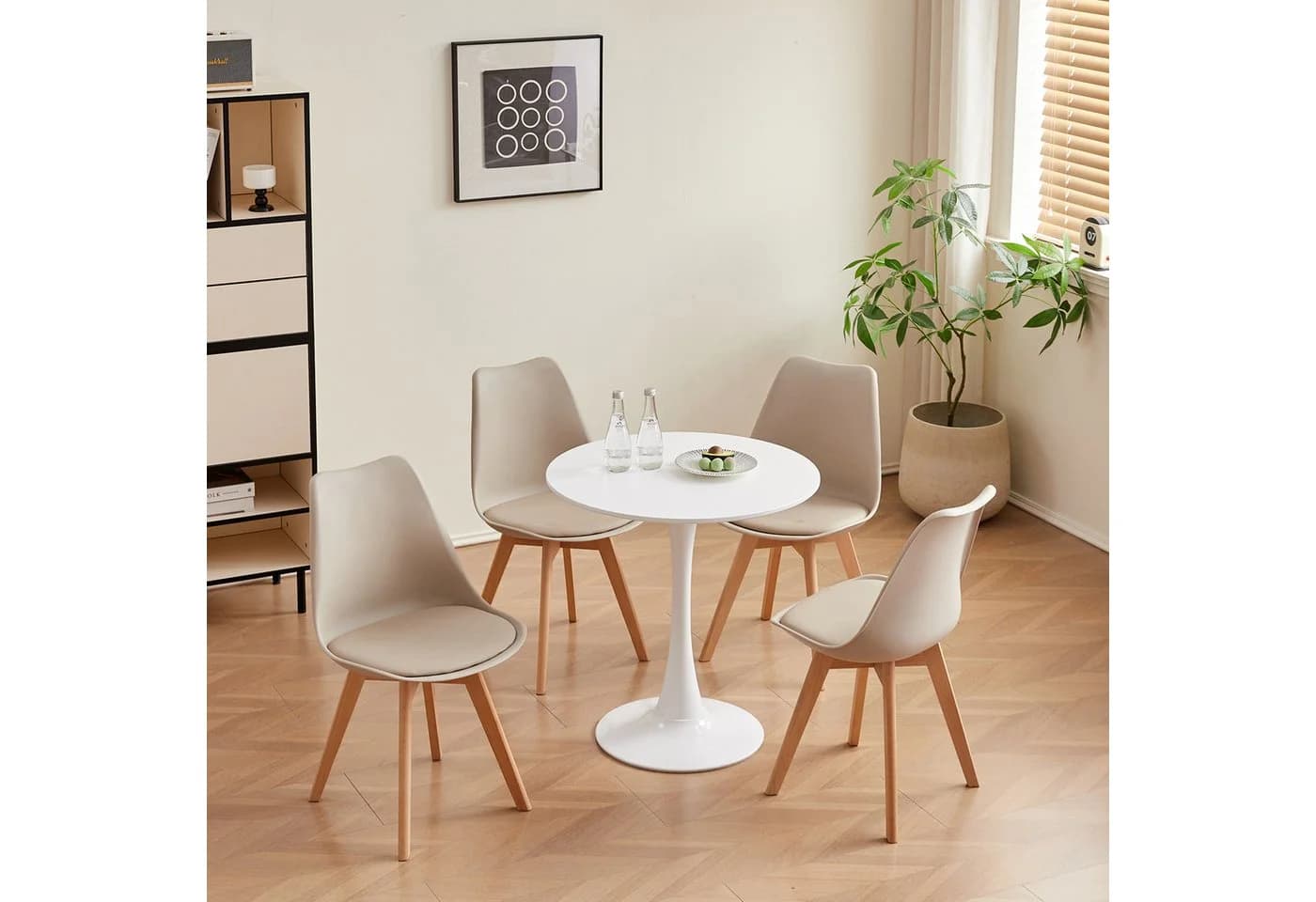 GrandCA HOME Runder Esstisch Modern Weiß/Schwarz Minimalistisch - Bild 3