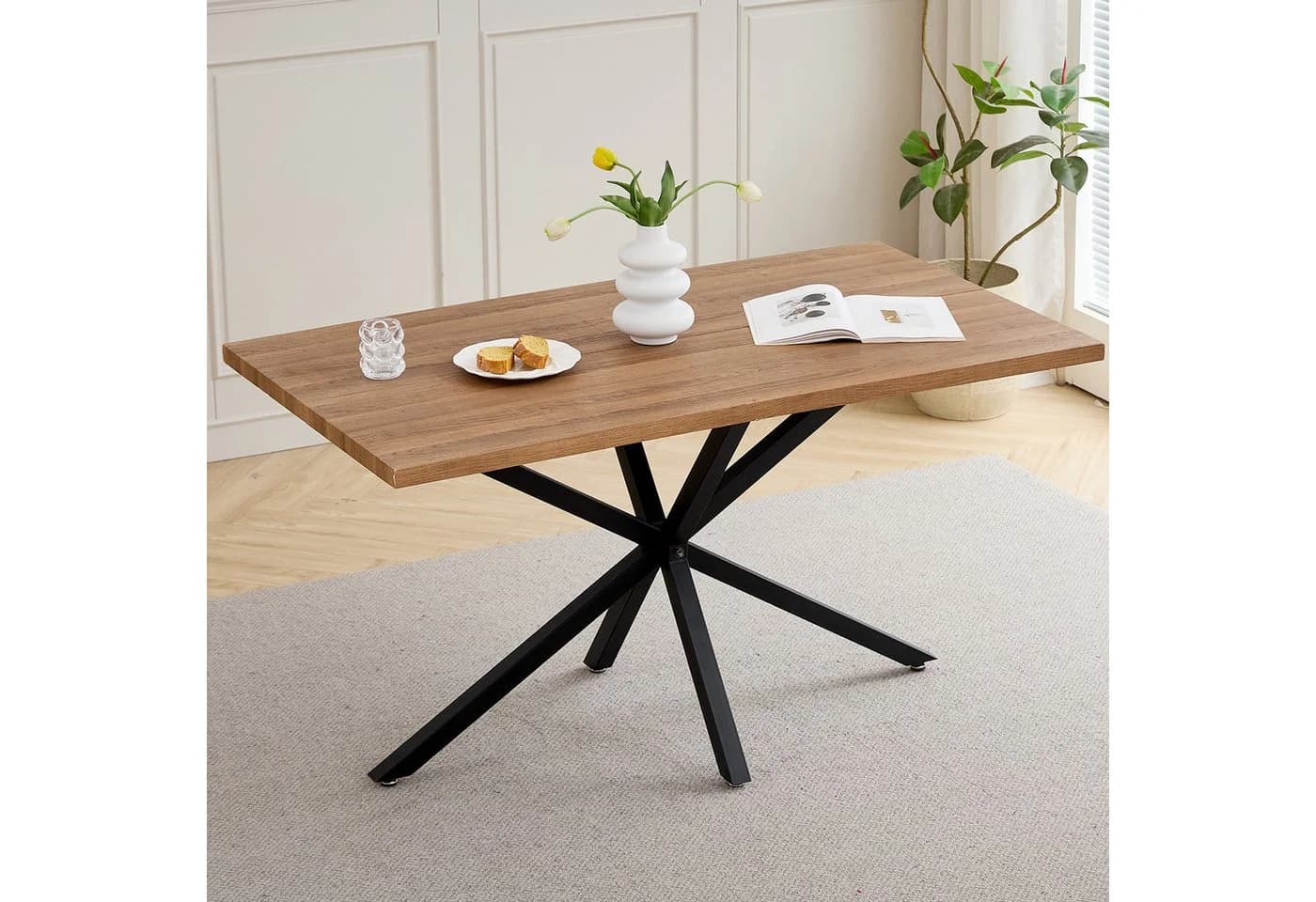 GrandCA HOME Esstisch Modern Dunkelbraun MDF Metallbeine - Bild 2