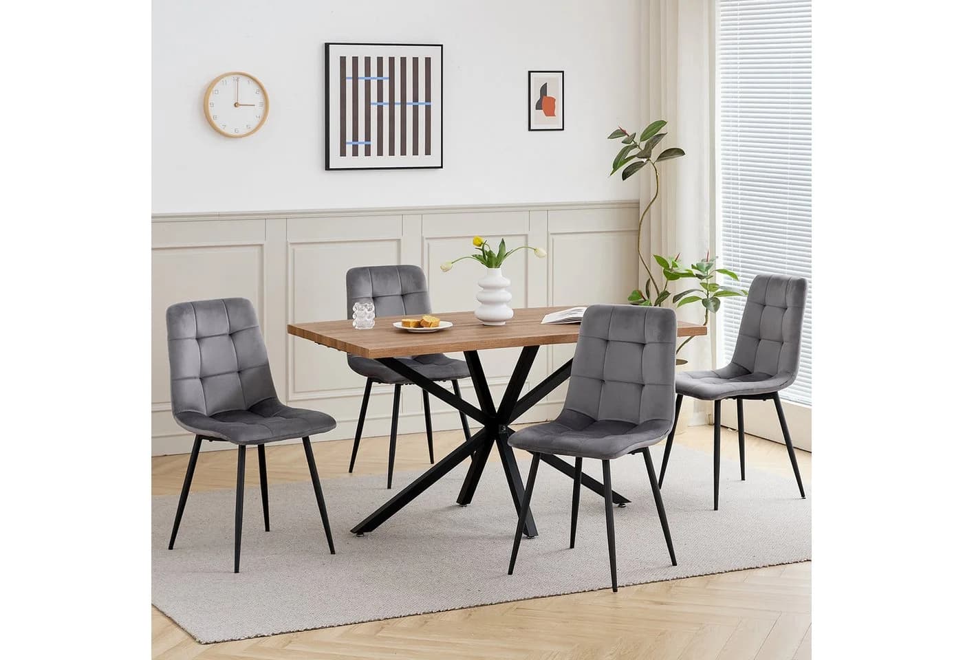 GrandCA HOME Esstisch Modern Dunkelbraun MDF Metallbeine - Bild 3