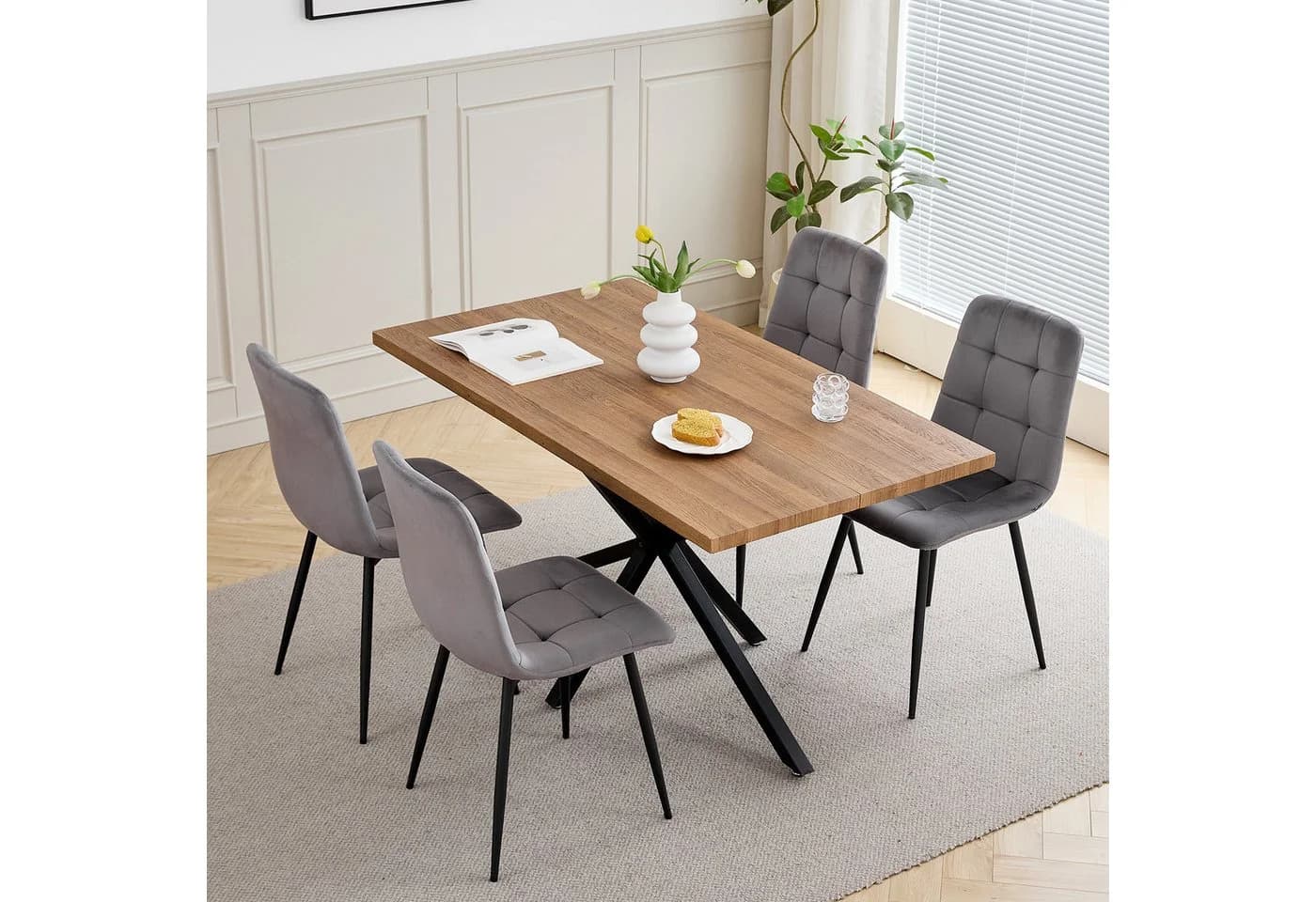 GrandCA HOME Esstisch Modern Dunkelbraun MDF Metallbeine - Bild 4